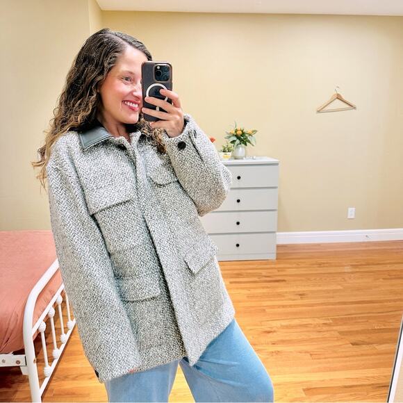 NWT Madewell Gray Herringbone Alpaca Wool Italian Fabric Coat Jacket Medium - Picture 1 of 16